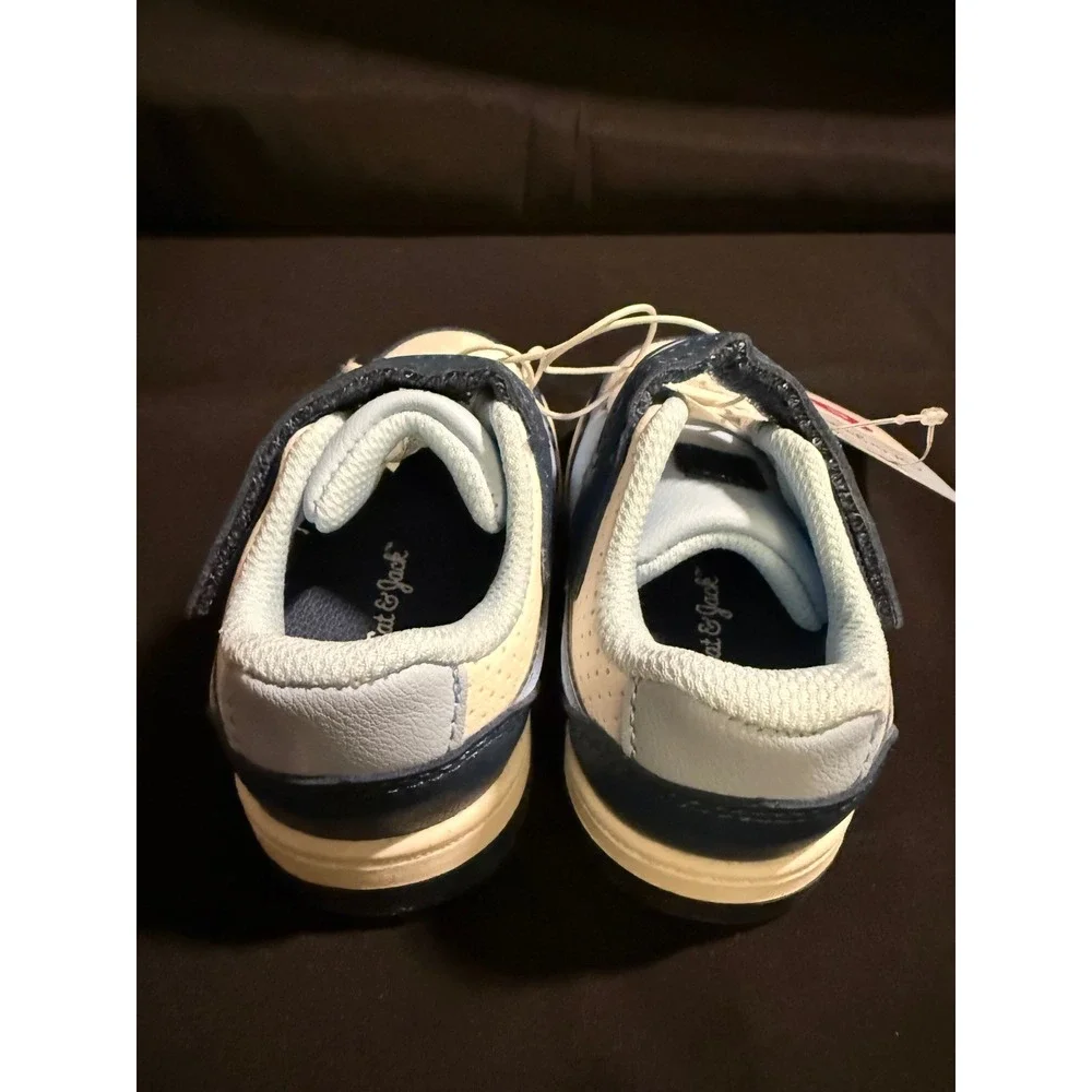 Cat & Jack Toddler Boys Blue Cream Low Top Sneakers Hook Loop Strap Size 5 NIB